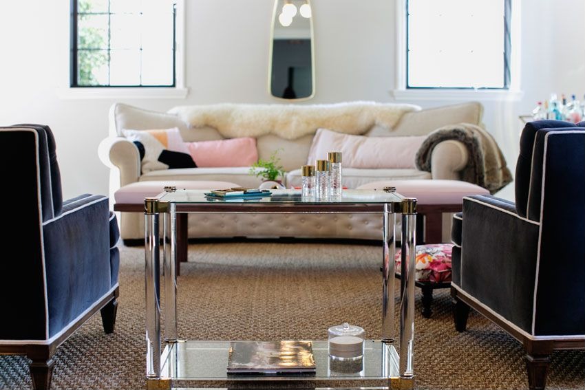 A nice mix of textures: glass, fur and velvet. Design by 24 Design Construction.