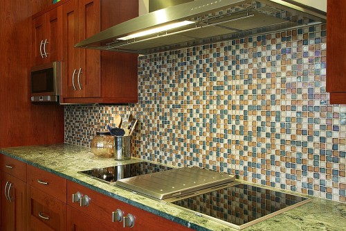 Glass tile backsplash