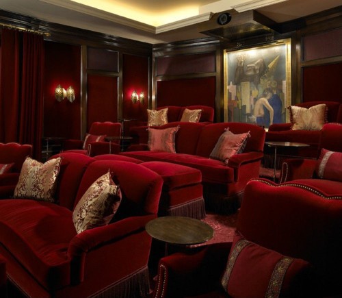 Theater room with loveseats