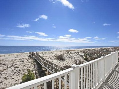 This 3-bedroom Westhampton Beach home is right on the beach with views of the bay.