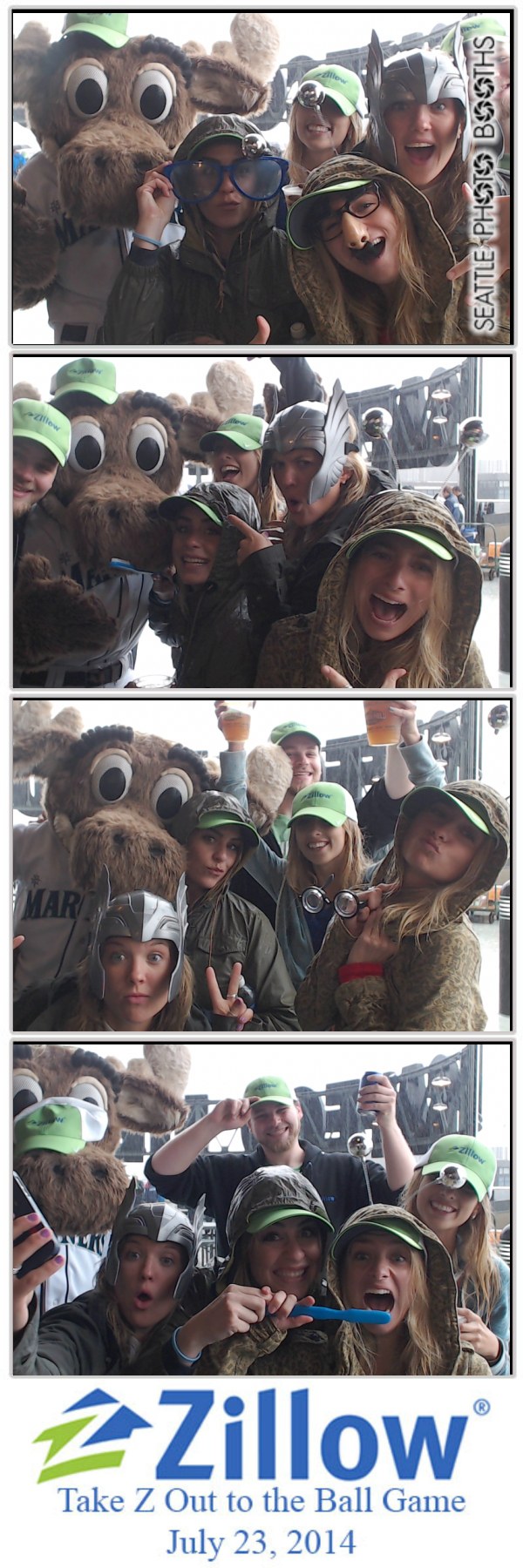 The Mariner Moose joins Zillow employees in the photo booth before the Mariners game. 