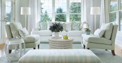 A soft muted sage green works in a variety of furniture patterns. Design by Tara Johnson.