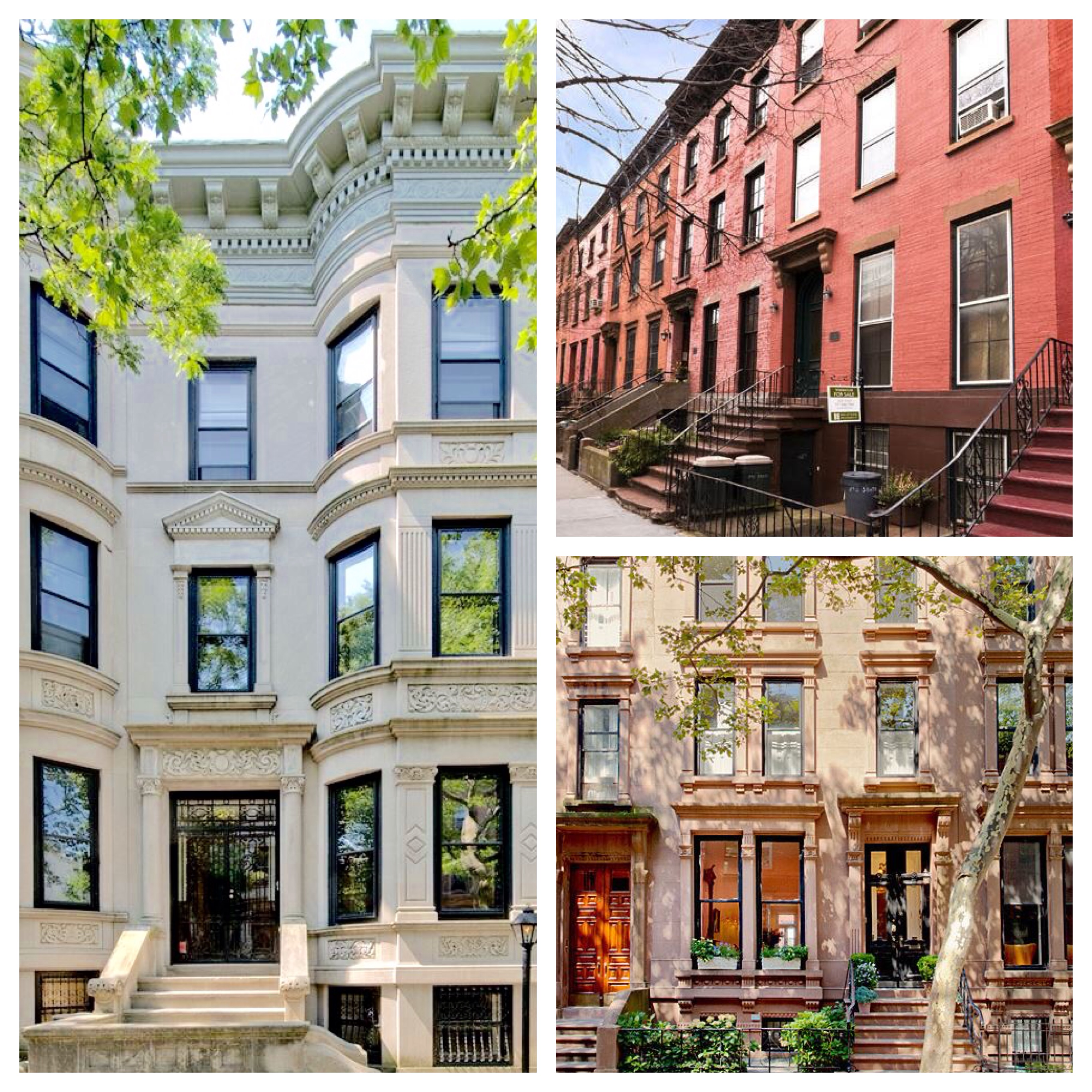 The most expensive blocks in Park Slope (left), Boerum Hill (top right), and Brooklyn Heights (bottom right) offer a variety of home options for those willing to spend upwards of $3M. 