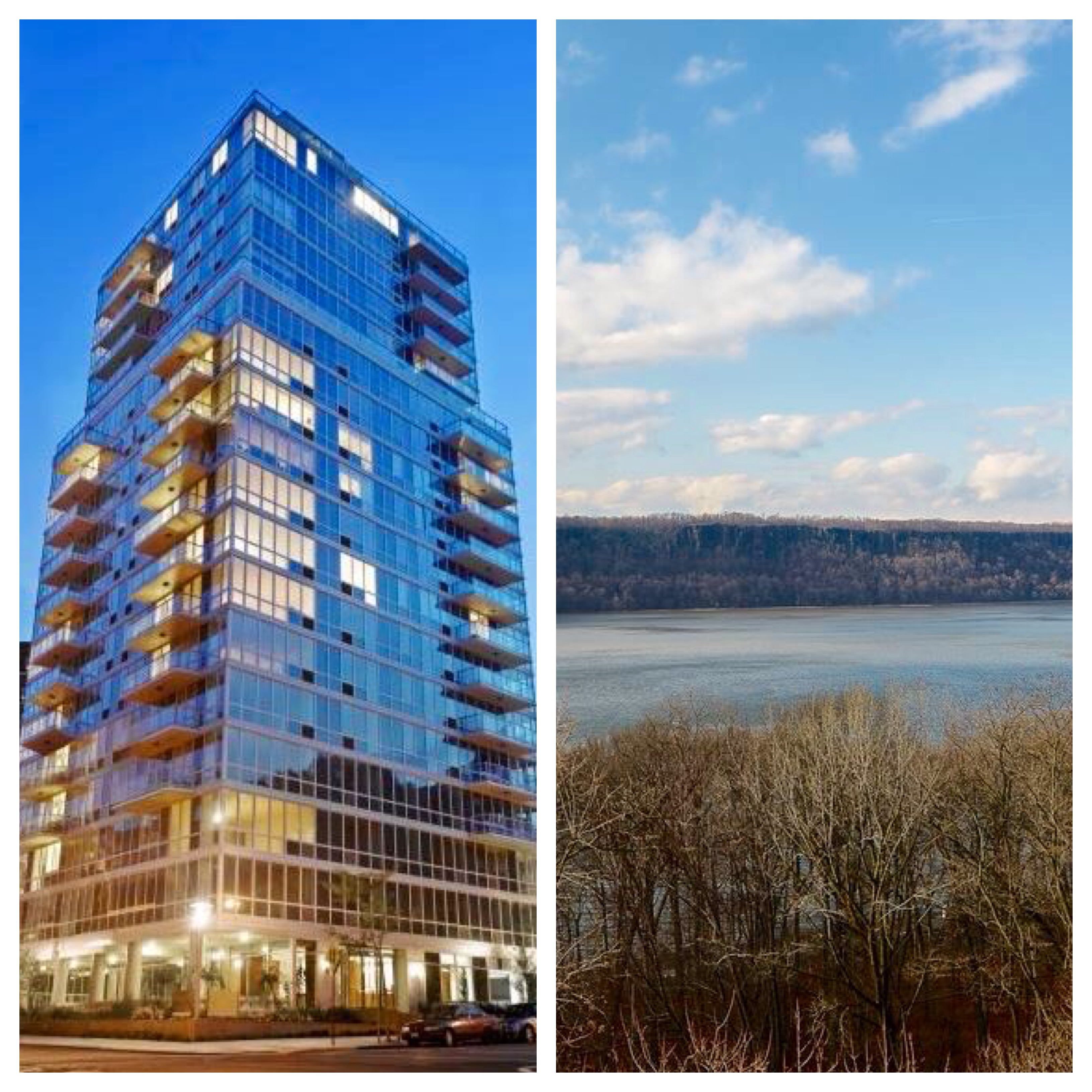 Full-service amenity condo buildings in Riverdale like the Solaria (right) offer luxury living, not to mention some of the best views of the Hudson, like those from the Hayden-on -Hudson complex (right). 