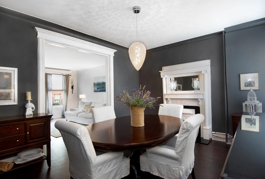 The living room at a $1.695M three-bedroom in Carroll Gardens